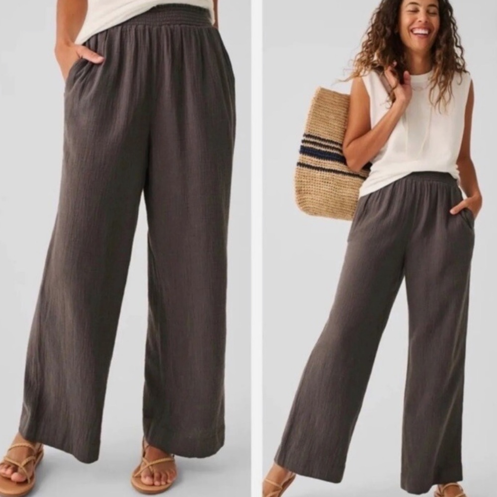 Faherty Gauze Organic Cotton, Wide Leg Pant - Dark Gray Large